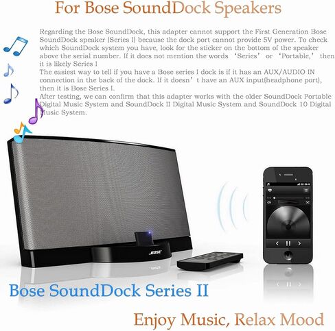 EMUTECK 30 Pin Bluetooth 5.0 محول ستيريو لجهاز Bose SoundDock 2 ومكبرات الصوت الأخرى ذات 30 دبوسًا، مع كابل Aux 3.5 مم، لمحطات إرساء موسيقى iPhone iPod (ليس للسيارات) in Kuwait