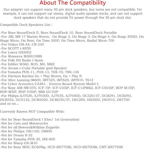 EMUTECK 30 Pin Bluetooth 5.0 محول ستيريو لجهاز Bose SoundDock 2 ومكبرات الصوت الأخرى ذات 30 دبوسًا، مع كابل Aux 3.5 مم، لمحطات إرساء موسيقى iPhone iPod (ليس للسيارات) in Kuwait