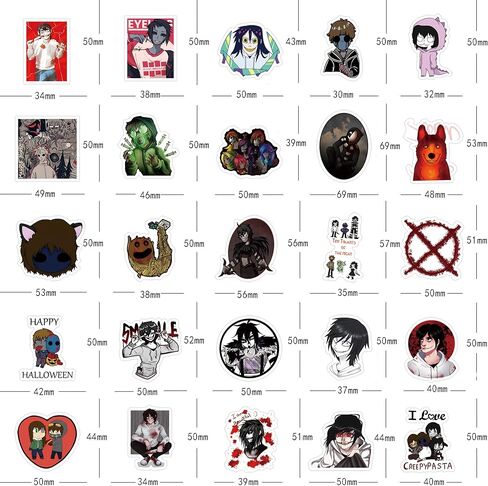 مجموعة ملصقات Creepypasta Merch مكونة من 62 قطعة، ملصقات لاصقة مقاومة للماء من الفينيل لرعب الرعب والإثارة والهالوين لزجاجة المياه، والكمبيوتر المحمول، والهاتف، ولوح التزلج، وسجلات القصاصات، والغوتير، وهدايا ممتصة للصدمات للمراهقين والبالغين in Kuwait