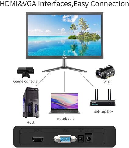 شاشة كمبيوتر 19 بوصة (1440x900)، 60 هرتز، 5 مللي أمتاس، سطوع 250 cd/m²، مكبر صوت مدمج، واجهة HDMI & VGA وشاشة عرض للكمبيوتر المحمول/PS3/PS4/X-Box/PC، أسود in Kuwait