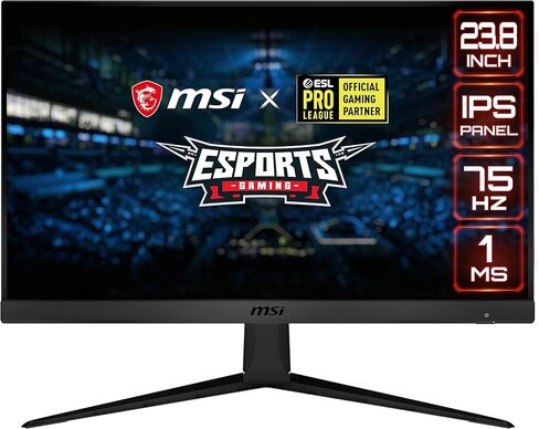 MSI G241V E2، شاشة ألعاب مقاس 24 بوصة، 1920 × 1080 (FHD)، IPS، 1 مللي ثانية، 75 هرتز، FreeSync، HDMI، منفذ عرض، إمالة in Kuwait