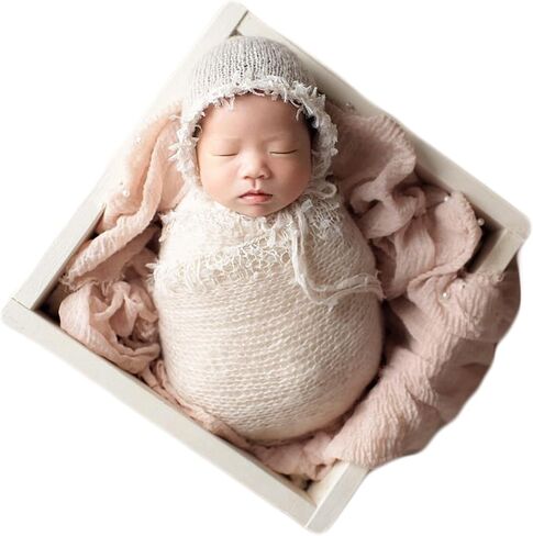 Baby Photography Props Luxurious Lace Hat with Blanket (Cream) | Newborn Photo Shoot Outfits, Infant Princess Photos Hats Wrap Set in Saudi Arabia