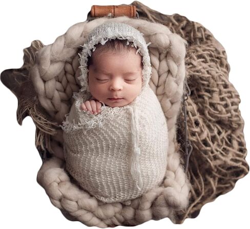 Baby Photography Props Luxurious Lace Hat with Blanket (Cream) | Newborn Photo Shoot Outfits, Infant Princess Photos Hats Wrap Set in Saudi Arabia