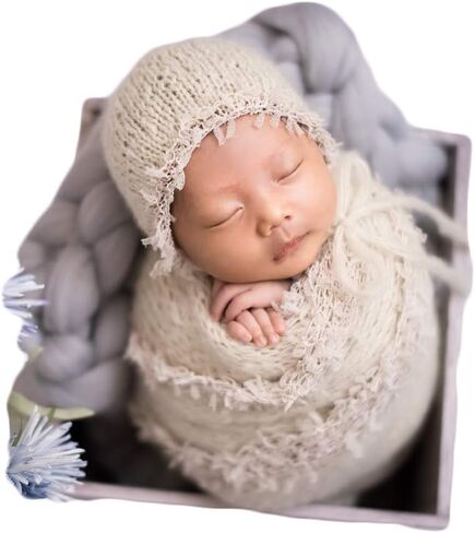 Baby Photography Props Luxurious Lace Hat with Blanket (Cream) | Newborn Photo Shoot Outfits, Infant Princess Photos Hats Wrap Set in Saudi Arabia