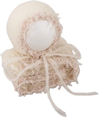 Baby Photography Props Luxurious Lace Hat with Blanket (Cream) | Newborn Photo Shoot Outfits, Infant Princess Photos Hats Wrap Set in Saudi Arabia