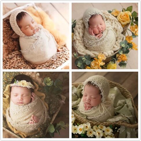 Baby Photography Props Luxurious Lace Hat with Blanket (Cream) | Newborn Photo Shoot Outfits, Infant Princess Photos Hats Wrap Set in Saudi Arabia
