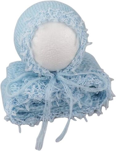 Baby Photography Props Luxurious Lace Hat with Blanket Newborn Photo Shoot Outfits Infant Princess Photos Hats Wrap Set (Beige) in Saudi Arabia
