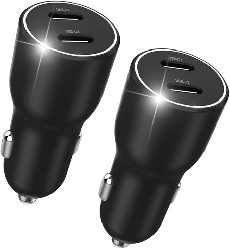 محول شاحن سيارة USB C مزدوج 45 وات، محول ولاعة سجائر USB من النوع C شاحن سريع PD3.0 منفذ سيارة شاحن هاتف USB C cargador de carro لهاتف iPhone 15/14/13 Pro Max وiPad Pro وSamsung Galaxy S22/S21 in Kuwait