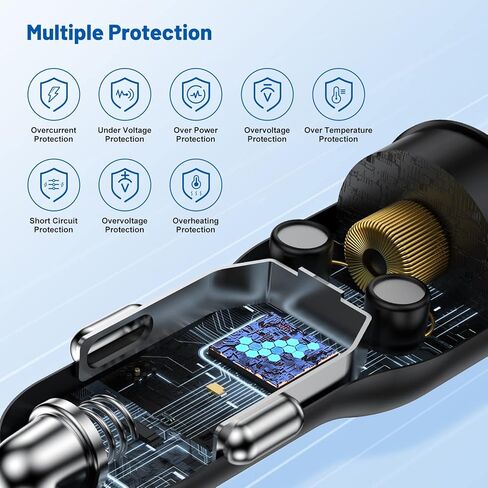 محول شاحن سيارة USB C مزدوج 45 وات، محول ولاعة سجائر USB من النوع C شاحن سريع PD3.0 منفذ سيارة شاحن هاتف USB C cargador de carro لهاتف iPhone 15/14/13 Pro Max وiPad Pro وSamsung Galaxy S22/S21 in Kuwait