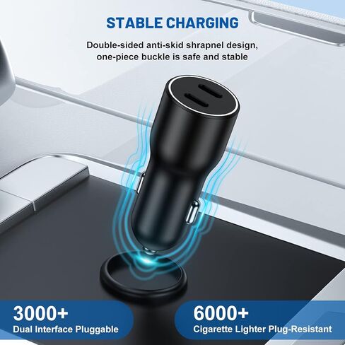 محول شاحن سيارة USB C مزدوج 45 وات، محول ولاعة سجائر USB من النوع C شاحن سريع PD3.0 منفذ سيارة شاحن هاتف USB C cargador de carro لهاتف iPhone 15/14/13 Pro Max وiPad Pro وSamsung Galaxy S22/S21 in Kuwait