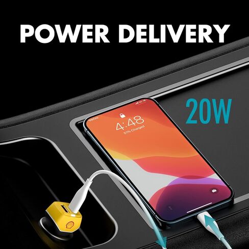 Shell Dual USB C Car Charger 38W Mini Quick USB Power Adapter, 20W PD USB C + 18W QC USB A Fast Charging for iPhone 12/Pro/Max/Mini/Magnet Snap, iPad Air/Mini, Android, and More. in Kuwait