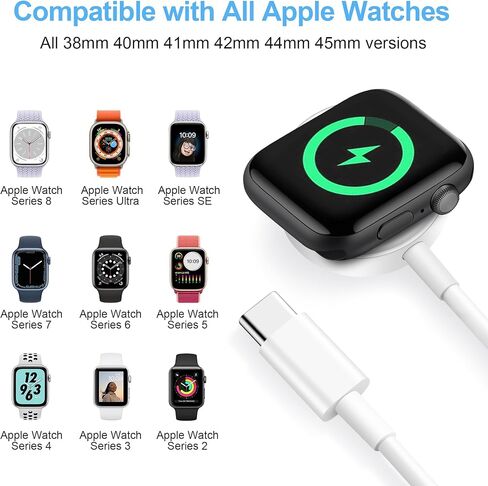 Upgraded for Apple Watch Charger USB C, [MFi Certified] 2Pack iWatch Charger Cable Magnetic Wireless Portable Fast Charging Cord Compatible with Apple Watch Series Ultra/9/8/7/6/5/4/3/2/1/SE(3.3FT/1M) in Kuwait