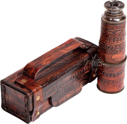 MYSTICKRAFT - تلسكوب مصنوع يدويًا - تلسكوب نحاسي قرصان - تلسكوب مزخرف مع بصريات زجاجية - تلسكوب أحادي العين قابل للطي من Spyglass بدقة عالية in Kuwait