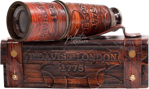 MYSTICKRAFT - تلسكوب مصنوع يدويًا - تلسكوب نحاسي قرصان - تلسكوب مزخرف مع بصريات زجاجية - تلسكوب أحادي العين قابل للطي من Spyglass بدقة عالية in Kuwait