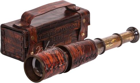 MYSTICKRAFT - تلسكوب مصنوع يدويًا - تلسكوب نحاسي قرصان - تلسكوب مزخرف مع بصريات زجاجية - تلسكوب أحادي العين قابل للطي من Spyglass بدقة عالية in Kuwait