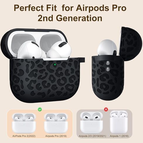 DGege متوافق مع حافظة Airpods Pro الجيل الثاني، غطاء حماية كامل من السيليكون الناعم الناعم لهاتف Apple AirPods Pro Case 2nd/Airpod Pro، غطاء أمامي LED مرئي، أسود in Kuwait