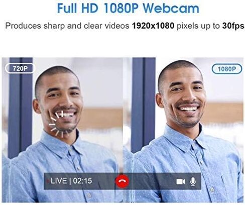 كاميرا ويب عالية الدقة 1080 بكسل مع ميكروفون 30 إطارًا في الثانية كاميرا كمبيوتر USB كاميرا ويب للكمبيوتر المحمول أو كاميرا ويب لسطح المكتب لعقد مؤتمرات الفيديو والتسجيل والبث، وميكروفون مدمج، والتوصيل والتشغيل in Kuwait