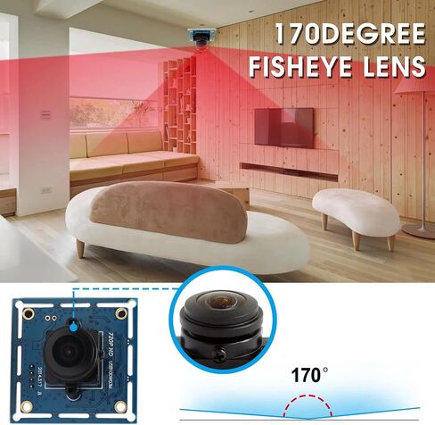 ELP 1mp HD Fisheye USB Camera Module with 170degree Wide Angle Lens for Computer 720P Mini USB2.0 UVC Video Embedded Webcam Board 1/4" OV9712 PC Camera for Laptop, Raspberry Pi, Jetson Nano in Saudi Arabia