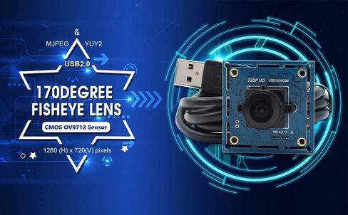 ELP 1mp HD Fisheye USB Camera Module with 170degree Wide Angle Lens for Computer 720P Mini USB2.0 UVC Video Embedded Webcam Board 1/4" OV9712 PC Camera for Laptop, Raspberry Pi, Jetson Nano in Saudi Arabia