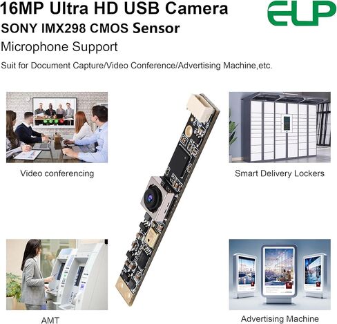 Webcamera_usb 16mp وحدة كاميرا USB ذات التركيز التلقائي مع ميكروفون للكمبيوتر الصغير وكاميرا Lightburn المصغّر USB للأمان وكاميرا الكمبيوتر CCTV فيديو بالليزر ولوحة كاميرا ويب (68 درجة بدون عدسة تشويه) in Kuwait