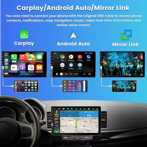 راديو السيارة ستيريو سيارة أحادي الدين مع Apple Carplay Android Auto، راديو FM/AM Hikity 9 بوصة شاشة تعمل باللمس بلوتوث أجهزة استقبال صوت السيارة تدعم وصلة مرآة الهاتف USB التحكم في عجلة القيادة + كاميرا احتياطية in Kuwait