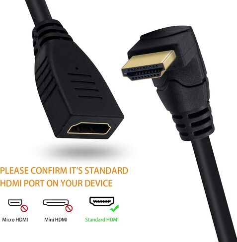 Poyiccot 8K HDMI Extension Cable, Short 90 Degree Right Angle Male to Female HDMI 2.1 Cable Adapter 48Gbps with 8K@60Hz Video & 3D HDR for TV/Xbox /PS4 /PS5 (Right M/F), 0.5feet in Kuwait
