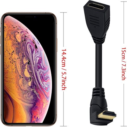 Poyiccot 8K HDMI Extension Cable, Short 90 Degree Right Angle Male to Female HDMI 2.1 Cable Adapter 48Gbps with 8K@60Hz Video & 3D HDR for TV/Xbox /PS4 /PS5 (Right M/F), 0.5feet in Kuwait