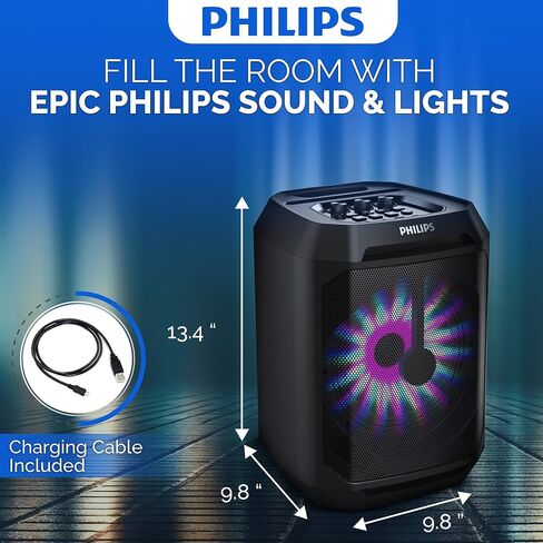 Philips Party Bluetooth Speaker – 30W Portable Bluetooth Speaker with Bass Boost, 8 in. Woofer, Lights, 7 Hr. Playback, & Mic Input – Wireless, Loud Bluetooth Speaker for Home, Outdoors & More in Saudi Arabia