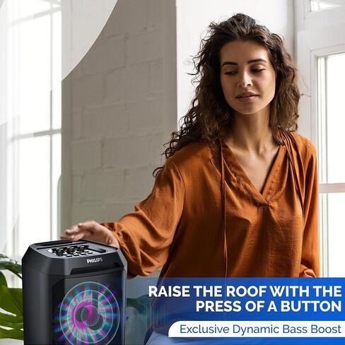 Philips Party Bluetooth Speaker – 30W Portable Bluetooth Speaker with Bass Boost, 8 in. Woofer, Lights, 7 Hr. Playback, & Mic Input – Wireless, Loud Bluetooth Speaker for Home, Outdoors & More in Saudi Arabia