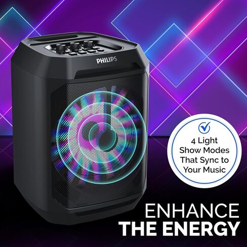 Philips Party Bluetooth Speaker – 30W Portable Bluetooth Speaker with Bass Boost, 8 in. Woofer, Lights, 7 Hr. Playback, & Mic Input – Wireless, Loud Bluetooth Speaker for Home, Outdoors & More in Saudi Arabia