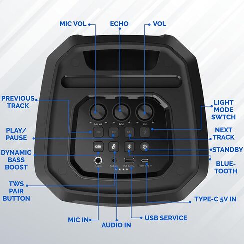 Philips Party Bluetooth Speaker – 30W Portable Bluetooth Speaker with Bass Boost, 8 in. Woofer, Lights, 7 Hr. Playback, & Mic Input – Wireless, Loud Bluetooth Speaker for Home, Outdoors & More in Saudi Arabia