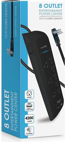 Digital Energy 25 FT USB-C and USB-A 8 Outlet 4200 Joules Surge Protector Power Strip, 3 Wide Spaced Outlets, Black in Saudi Arabia
