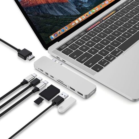 محول HyperDrive Mac USB C Hub، Sanho USB Type C متعدد المنافذ Hub MacBook Pro 2020 2019 2018-2016، MacBook Air 8 في 2 دونغل مع USB-C 100W PD، 4K HDMI، MiniDP، قارئ بطاقة microSD/SD، 2xUSB أ- الفضة in Kuwait