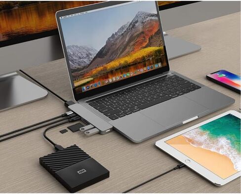 محول HyperDrive Mac USB C Hub، Sanho USB Type C متعدد المنافذ Hub MacBook Pro 2020 2019 2018-2016، MacBook Air 8 في 2 دونغل مع USB-C 100W PD، 4K HDMI، MiniDP، قارئ بطاقة microSD/SD، 2xUSB أ- الفضة in Kuwait