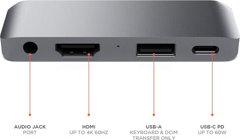 محول Satechi Aluminium Type-C Mobile Pro Hub مع شحن USB-C PD، 4K HDMI، USB 3.0 و3.5 ملم مقبس سماعة الرأس - متوافق مع 2021 iPad Pro M1، iPad Mini 6 Gen، 2020/2018 iPad Pro (رمادي فضائي) in Kuwait
