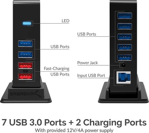 SABRENT 16 Port USB 3.0 Data HUB and Charger with Individual switches [90 Watts] (HB PU16) in Kuwait
