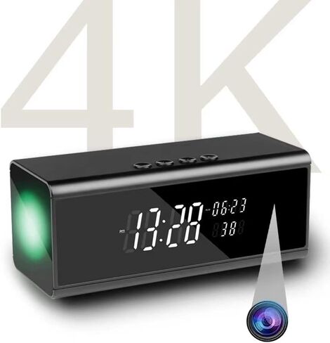 كاميرا واي فاي مخفية للتجسس، ساعة منبه مع مكبر صوت بلوتوث - ضوء مزاجي محيطي - كاميرا مربية عالية الدقة مع رؤية ليلية ومنبه كشف الحركة، تسجيل أمني مع تطبيق الهاتف للخارج/المنزل in Kuwait