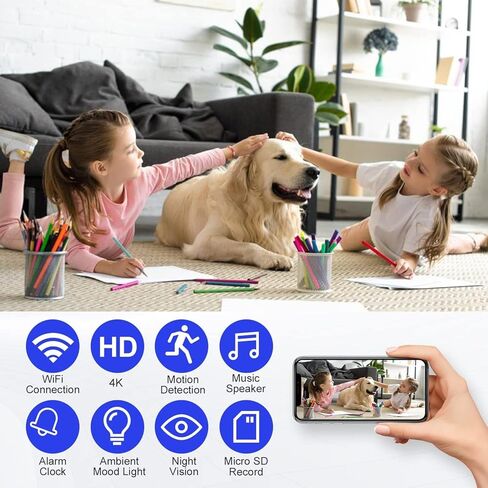 كاميرا واي فاي مخفية للتجسس، ساعة منبه مع مكبر صوت بلوتوث - ضوء مزاجي محيطي - كاميرا مربية عالية الدقة مع رؤية ليلية ومنبه كشف الحركة، تسجيل أمني مع تطبيق الهاتف للخارج/المنزل in Kuwait