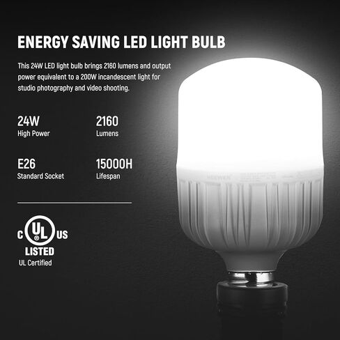 طقم إضاءة مظلة التصوير الفوتوغرافي NEEWER، 2 حزمة من مصابيح LED 24 وات معتمدة من UL 2160lm/5700K/CRI93+/15000h عمر افتراضي، مقابس بورسلين E26، مظلات، حوامل، مكافئ ساطع 400 وات، NK600 (قابس أمريكي) in Kuwait