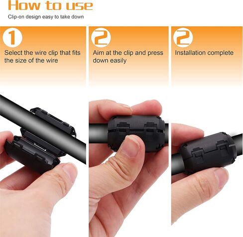 تايجويهوا 27 قطعة مشبك كابل مانع للضوضاء RFI EMI لكيبل بقطر 3 ملم/ 5 ملم/ 7 ملم/ 9 ملم/ 13 ملم مع حلقة فريت 40×24×16 ملم من الحديد الحلقي (اسود) in Kuwait