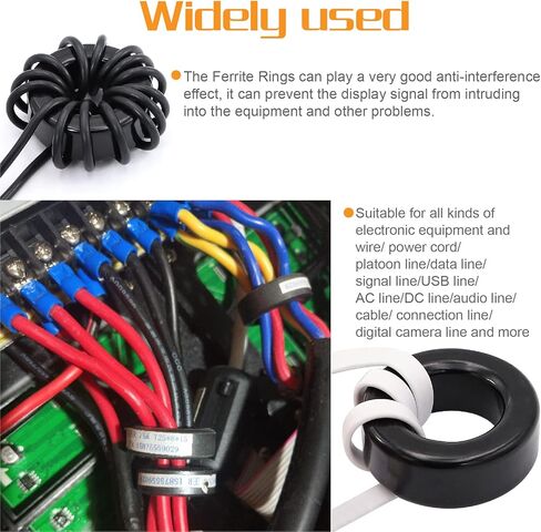 تايجويهوا 27 قطعة مشبك كابل مانع للضوضاء RFI EMI لكيبل بقطر 3 ملم/ 5 ملم/ 7 ملم/ 9 ملم/ 13 ملم مع حلقة فريت 40×24×16 ملم من الحديد الحلقي (اسود) in Kuwait