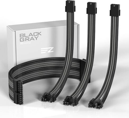 EZDIY-FAB PSU Cable Extension Kit, 18AWG Sleeved, ATX/EPS/PCIe, 30cm, Black | PET Sleeved Cables, Cable Combs Included, 4-Cable Extension, Flexible Routing, Clean Cable Setup, Custom PC Builds in Kuwait