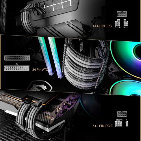 EZDIY-FAB PSU Cable Extension Kit, 18AWG Sleeved, ATX/EPS/PCIe, 30cm, Black | PET Sleeved Cables, Cable Combs Included, 4-Cable Extension, Flexible Routing, Clean Cable Setup, Custom PC Builds in Kuwait