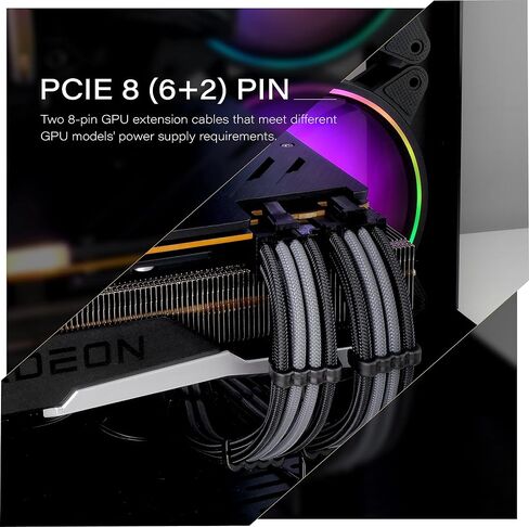 EZDIY-FAB PSU Cable Extension Kit, 18AWG Sleeved, ATX/EPS/PCIe, 30cm, Black | PET Sleeved Cables, Cable Combs Included, 4-Cable Extension, Flexible Routing, Clean Cable Setup, Custom PC Builds in Kuwait