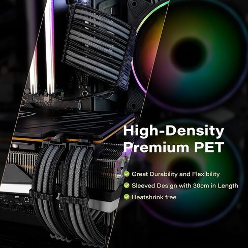 EZDIY-FAB PSU Cable Extension Kit, 18AWG Sleeved, ATX/EPS/PCIe, 30cm, Black | PET Sleeved Cables, Cable Combs Included, 4-Cable Extension, Flexible Routing, Clean Cable Setup, Custom PC Builds in Kuwait