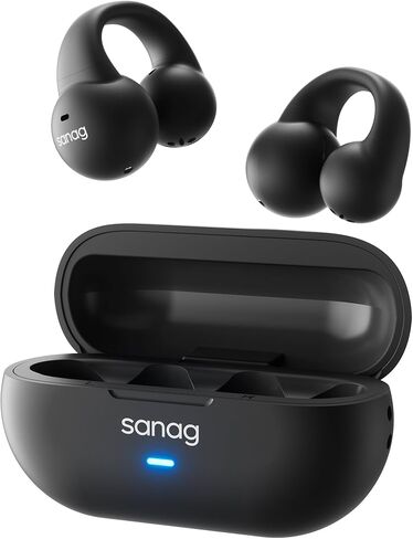 سماعات أذن لاسلكية مفتوحة الأذن من Sanag مزودة بتقنية البلوتوث 5.3 ومشبك على سماعات الرأس الصغيرة مع ميكروفون تعمل على مدار 24 ساعة وحقيبة شحن مقاومة للماء لتمارين الجيم والجري والرياضة in Kuwait