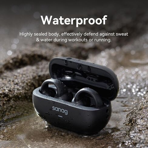سماعات أذن لاسلكية مفتوحة الأذن من Sanag مزودة بتقنية البلوتوث 5.3 ومشبك على سماعات الرأس الصغيرة مع ميكروفون تعمل على مدار 24 ساعة وحقيبة شحن مقاومة للماء لتمارين الجيم والجري والرياضة in Kuwait
