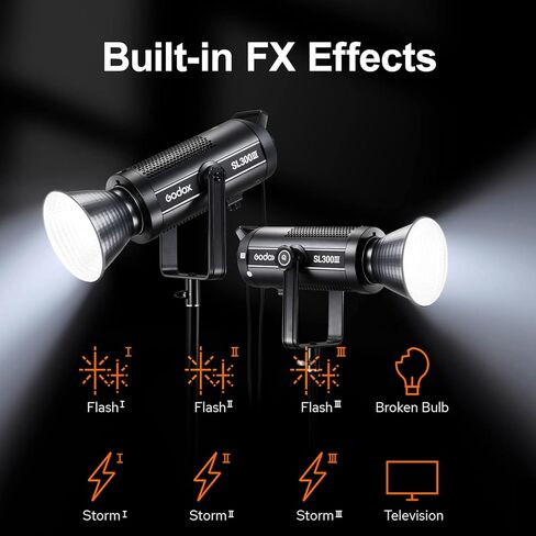 مصباح فيديو Godox SL300III LED، 300W 99300Lux 5600K±200K CRI96+ TLCI97+، إضاءة إخراج مستمرة متوازنة مع ضوء النهار لليوتيوب والبث المباشر والفيديو in Kuwait