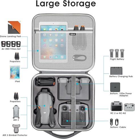 TIMETOP Air 3 Case, Portable Travel Bag Waterproof Carrying Case for DJI Air 3 Drone (DJI RC 2/RC-N2) Controller, Shockproof Carrying Case for DJI Air 3 Drone Fly More Combo Accessories in Kuwait