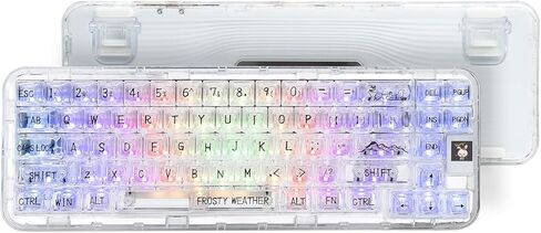 لوحة مفاتيح لاسلكية ثلاثية الأوضاع من CoolKiller CK68، لوحة مفاتيح ألعاب قابلة للتبديل السريع مع إضاءة خلفية RGB، لوحة مفاتيح ميكانيكية مع هياكل حشية لنظام التشغيل Windows/Mac (مفاتيح كتم الصوت البيضاء والثلجية) in Kuwait